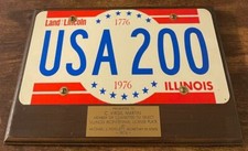 1776 1976 Illinois Bicentennial License Plate Plaque Virgil Martin History ALPCA picture