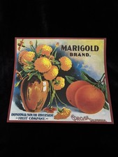 Corona Riverside County CA Marigold Flower Orange Citrus Fruit Crate Label Print picture