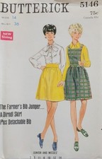 Vtg BUTTERICK  pattern 5146 Retro Womans Bib Jumper Dirndl Sz 14 Skirt Uncut New picture