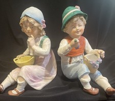 Antique Boy & Girl Figurines Heubach German with grapes picture