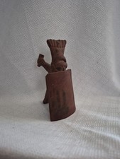 Pre Colombian Style Colima Mexico Standing Warrior w/ Shield & Headress RED CLAY picture