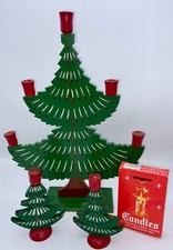 Swedish Wooden Christmas Tree Candelabra & Matching Holders & Red Candles H73 picture