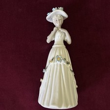 Enesco 1979 Vintage Porcelain Lady Woman Figurine In Long Dress Hat & Flowers picture