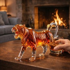 Tiger Whiskey Decanter, Luxury Glass Bourbon Bottle, Animal Scotch Decanter picture