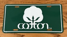 Vintage Cotton Embossed Aluminum License Plate Green Farm Crops Rural South picture