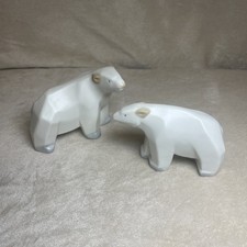 Vintage Pair Polar Bears Cubist Porcelain Figurines Crowing Touch Japan Set Of 2 picture