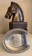 Vintage Arthur Court Horseshoe Bowl & Bronze Finish Art Deco Horsehead Bookend picture