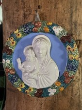 Niccacci Deruta Italian Majolica Madonna & Child Wall Hanging Plaque 7”. Mint picture