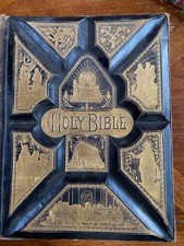 RARE Vintage Parallel Column Family Holy Bible W/Pictorial Illustrations1886 picture