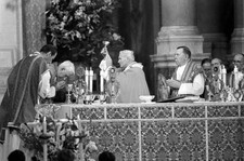 Pope John Paul II raises chalice company of praying Cardinal Basil- Old Photo picture
