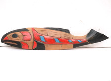 Hand Carved Wood Sculpture Salmon Totem Plaque Northwest Coast Haida Art 17