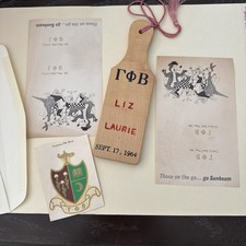 Vintage 1964 Gamma Phi Beta Sorority Memorabilia Lot – Paddle, Cards, Crest picture