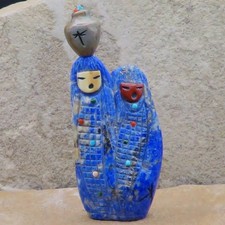 Zuni Fetish-Native American-Lapis Two Sided OLLA CORN MAIDEN-Sandra Quandelacy picture