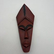 Hand Carved Ghana Wood Tribal Wall Mask African Folk Art Decor Vintage picture
