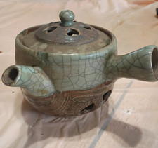 Vintage Soma-yaki Teapot - Japanese Soma Ware Green Crackle picture