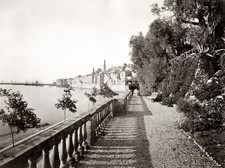 Menton France Mediterranean Coast Seaside Promenade Harbor Vtg. Photo 19thC. picture
