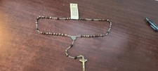 Vintage Old Irish Rosary Cattle Horn Bead Heart Center Piece Catholic Cross Pray picture