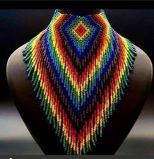 Huichol Indian Beaded Flower Necklace & Earrings Handmade Mexican Folk Art Boho picture