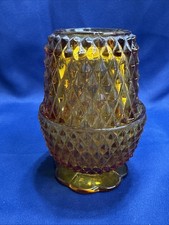 Vintage Indiana Glass Fairy Lamp Amber Diamond Point 2-Piece Candle Holder picture