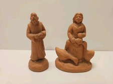 Vintage French Santons Bourges Terracotta Set of 2 Monk Woman Geese 3.25