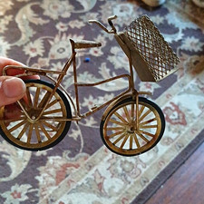 Vintage Metal Miniature Bicycle Model with Front Basket Decorative Display Piece picture