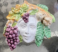 Vintage Italian Majolica Bacchus Grape Face Wall Decor Ceramic Italy Wine Bar picture