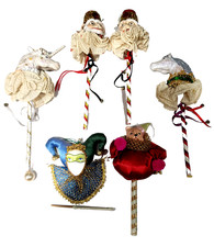 Vintage 6pc Silvestri Lasting Endearments Christmas Jester Stick Ornament Lot picture