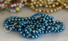 Vintage MCM Christmas Blue Mercury Glass Bead Garland - 6 Feet picture