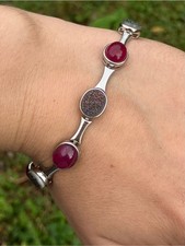 Genuine Ruby Drusy Quartz Sterling Silver Bracelet picture
