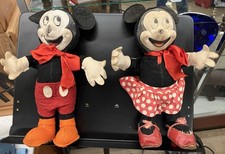 1940s Vintage Mickey And Minnie Mouse Plush Dolls picture