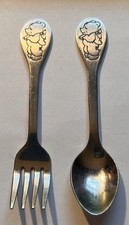 Vtg.Tommee Tippee Winnie the Pooh Stainless Steel Kids Flatware Spoon & Fork Set picture