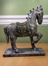 Distressed Wooden Painted Battle War Horse Art Sculptue Figurine 8