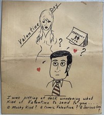 Vintage Hand Drawn Valentine’s Card Husband to Wife 1970s Folk Art Love Romance picture