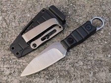 17cm Fixed Blade Knife Sheath Full Tang Back Pocket Clip Horizontal Carry Chrome picture