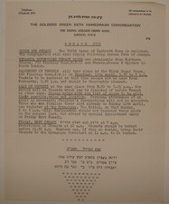 Letter Jewish Judaica 1965 England London Golders Green Synagogue Passover picture