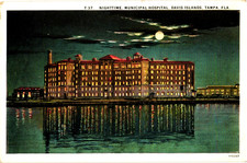 Tampa Florida Municipal Hospital Davis Island Postcard 1930s Full Moon Night picture