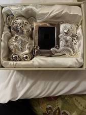 Vintage Silver Plate Teddy Bear Coin Bank and picture frame          a6 picture