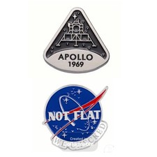 NEW NASA Lapel Pin Enamel Lot 2 Funny Earth Not Flat & Commemorative Apollo 1969 picture