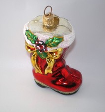 Vintage 2000 Christopher Radko RUBY BOOTIE w/ Holly Glass Christmas Ornament  3