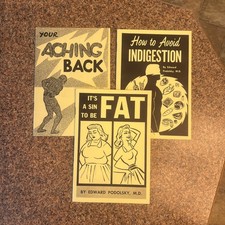 Vintage Lot 1961 Pamphlets, It's A Sin To Be Fat, Aching Back, Avoid Indigestion picture