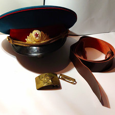 Soviet union military lot parade hat-soldiers belt & buckle. picture
