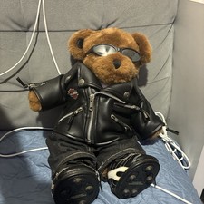 Vintage 2005 Harley Davidson Build-A-Bear Teddy Biker Leather Jacket Sunglasses picture