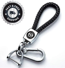 For Mazda Black Braided Microfiber Leather Car Keychain Weave Key Ring Holder picture