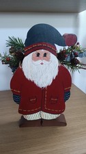 Vintage Handpainted Wood Santa Claus With Greenery picture