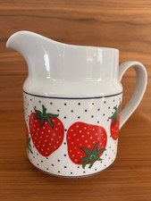 Vtg 80s Strawberry Polka Dot Porcelain Pitcher ~ Takahashi San Francisco 28oz picture