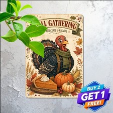 Happy Thanksgiving Turkey Autumn Fall Harvest Plaque Retro Metal Tin Sign picture