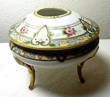 RARE ANTQ HAND PAINTED NIPPON TRIPOD LEG HAIR RECEIVER OLD GREEN NIPPON MARK picture