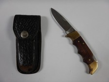 early KERSHAW USA 1040 BY KAI JAPAN LOCKBACK FOLDING KNIFE WOOD BRASS W/SHEATH picture