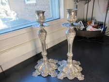 Pair Of Vintage Ornate *Brass French Antique Candlesticks 11.5'' Tall 5” Wide picture