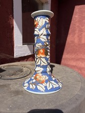 Vintage / Antique Chinese Hand Painted Blue Floral Porcelain Pottery Candle Vase picture